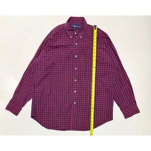 Ralph Lauren Mens Gingham Check Button Down Shirt Red Navy Classic‎ Fit Large